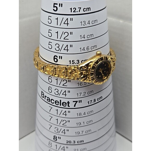 Hampden Women Quartz Goldtone Nugget Bracelet Watch Japan Movt New Battery Black - Picture 8 of 10